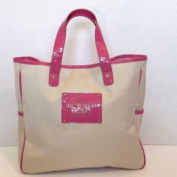 Victoria Secret Pink Cream Canvas Tote /Satchel Medium GUC - Picture 1 of 14